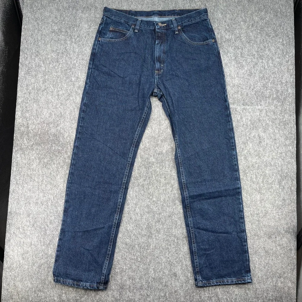 Wrangler Jeans Mens 35x32 Blue Dark Wash Straight Leg Regular Fit New